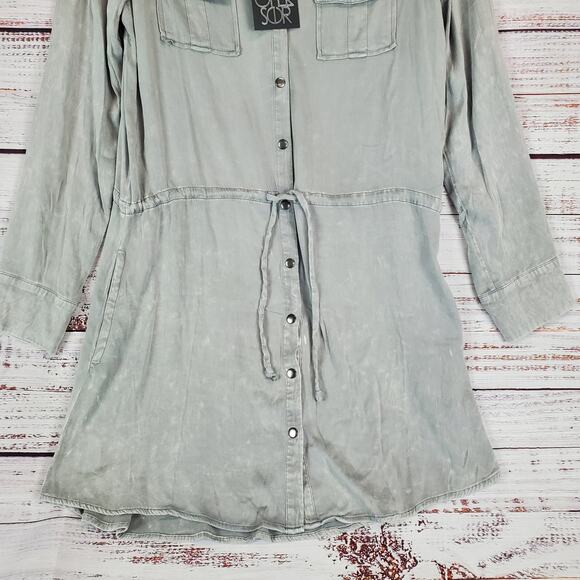 Chaser Drawstring Gray Shirt Dress Sz M Elephant Cloud Wash Casual Neutral NWT - Picture 5 of 12